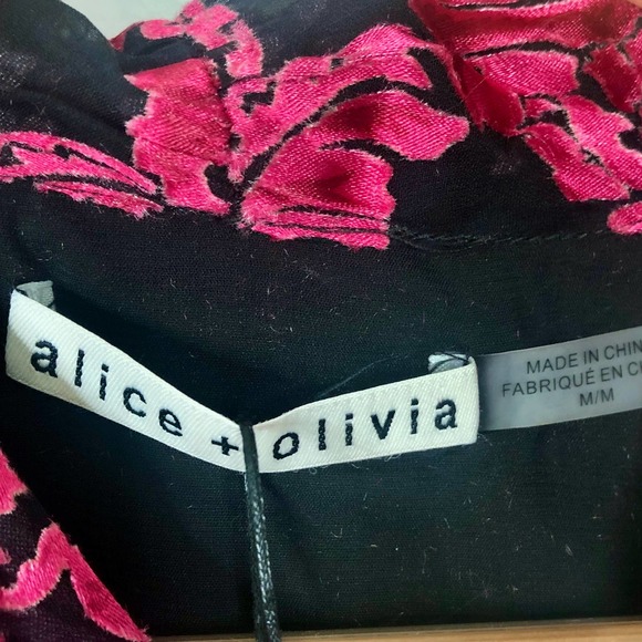 NWT Alice + Olivia Jeannie Show Me Love Tie Neck Silk Jacquard Velvet Blouse M - Picture 14 of 16